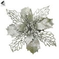 thumbnail image 2 of PULLIMORE 12 Pcs Poinsettia Artificial Christmas Flowers Decorations Glitter Xmas Tree Flower Ornaments (Silver), 2 of 8