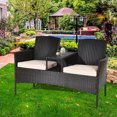 thumbnail image 1 of Costway Patented Patio Rattan Conversation Set Loveseat Sofa Cushioned Coffee Table Mix Brown, 1 of 10