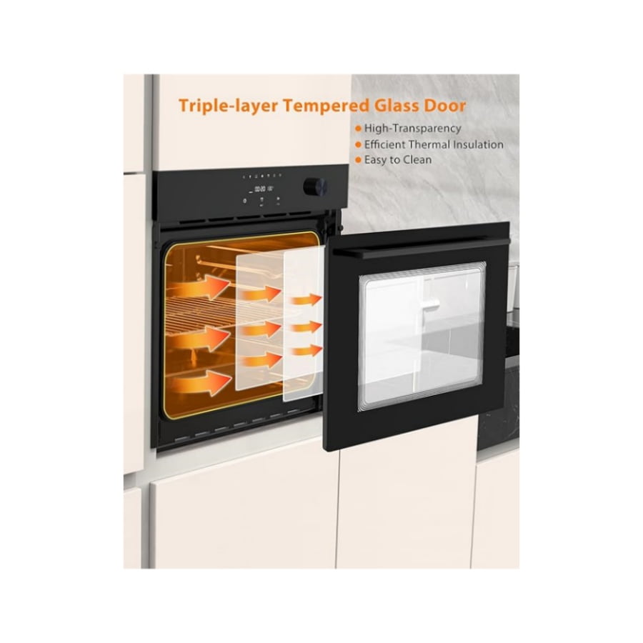 24" Kitchen Cooking Electric Single Wall Oven Built- 2.5 Cu. ft Convection Oven with 8 Cooking Modes, 108 Smart Menus,Normal Touch Screenl, Timer, Safety Lock, 3000W, 240V, Stainless Steel and Finish