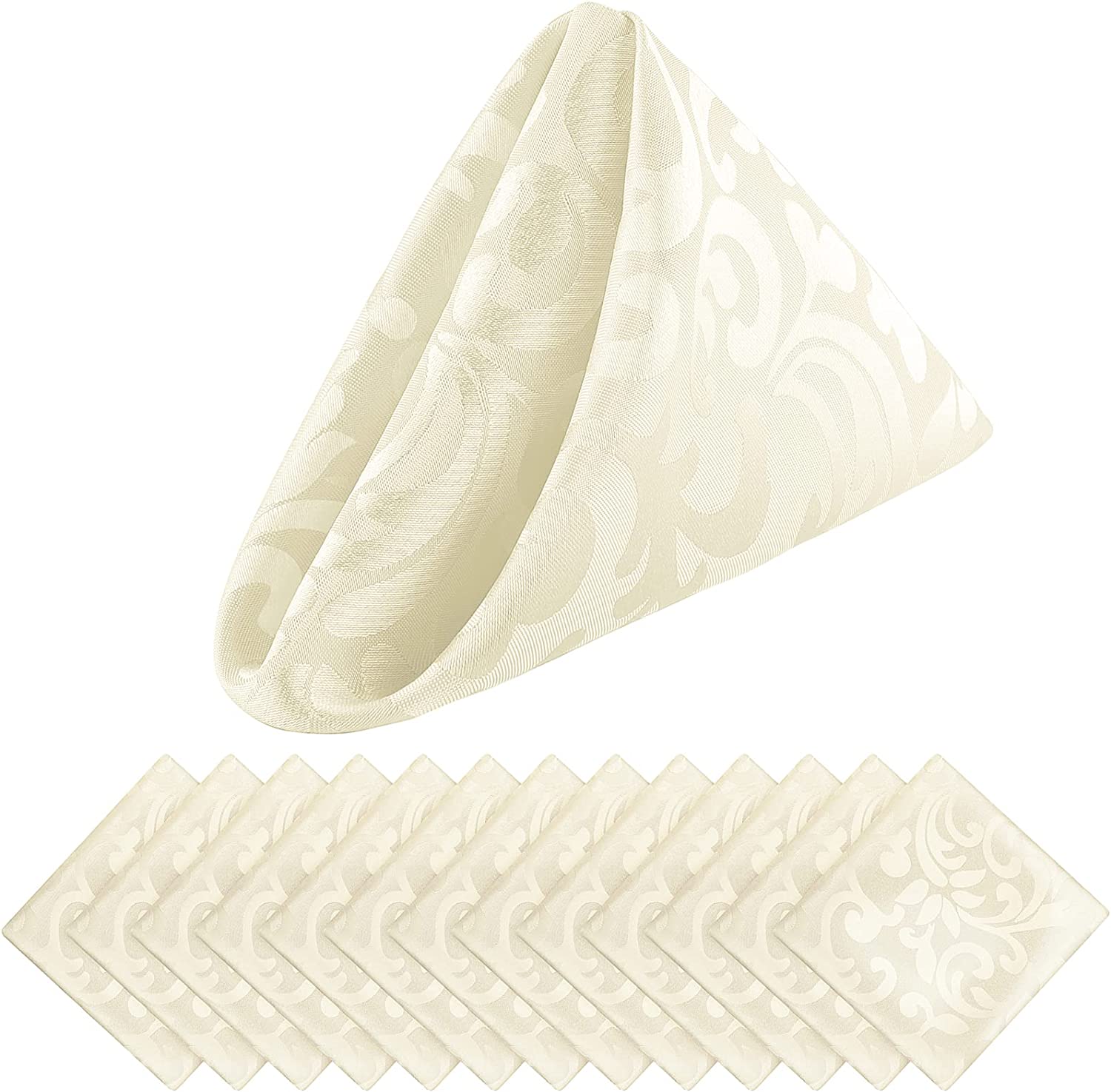 Homgreen 12 Packs Damask Cloth Napkins 19 x 19 Inch Jacquard Napkin Square Polyester Satin Table