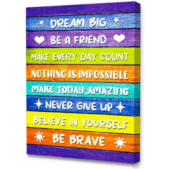 Dream Big Inspirational Canvas Wall Art,Be Brave Positive Moticational Canvas Framed Wall Art Ready to Hang for Kids Girls Boys Living Room Nursery Home Bedroom School Decor 12''''x15''''