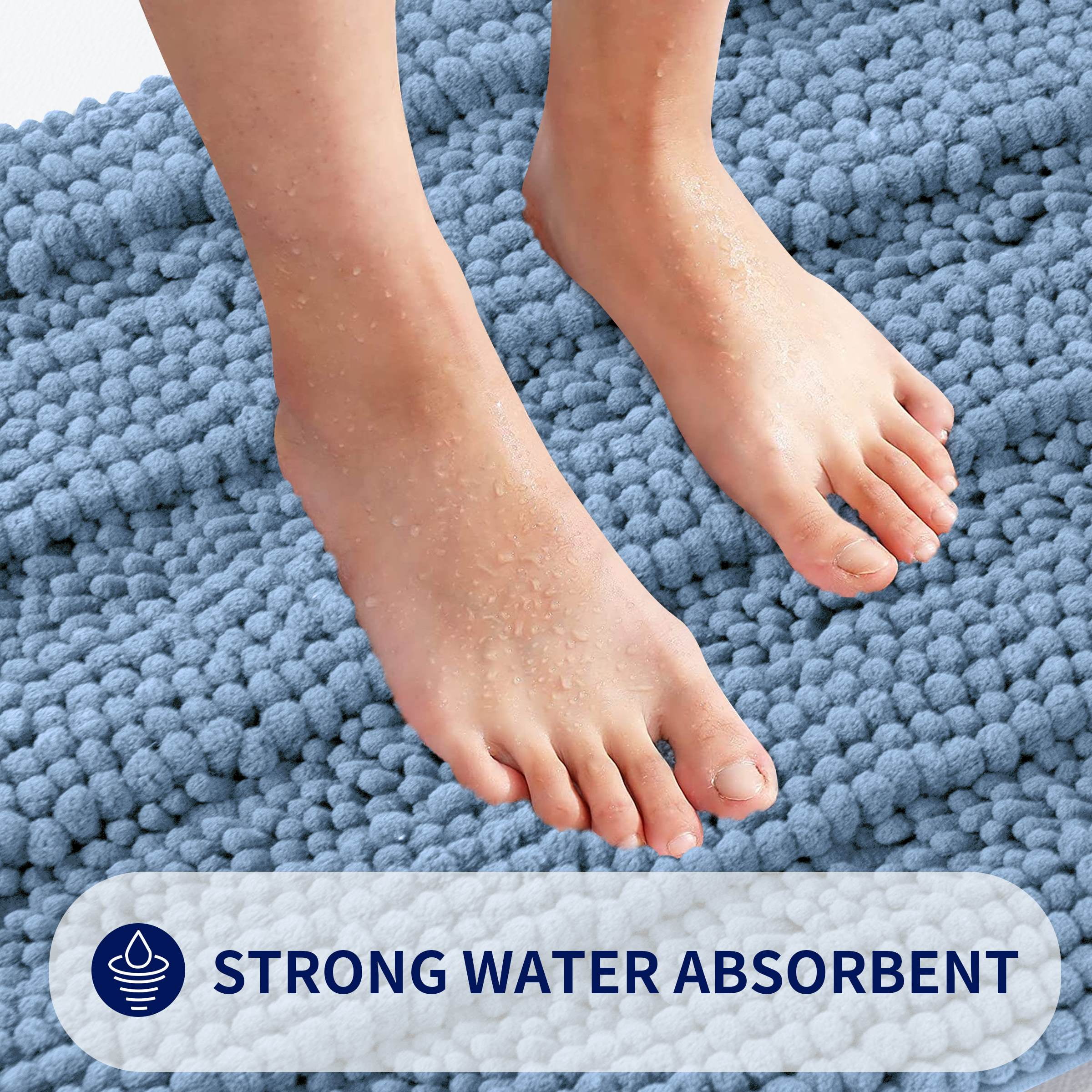 Subrtex Bathroom Rugs Non-Slip Chenille Soft Striped Plush Bath Mat (Light Purple, 20"x32")