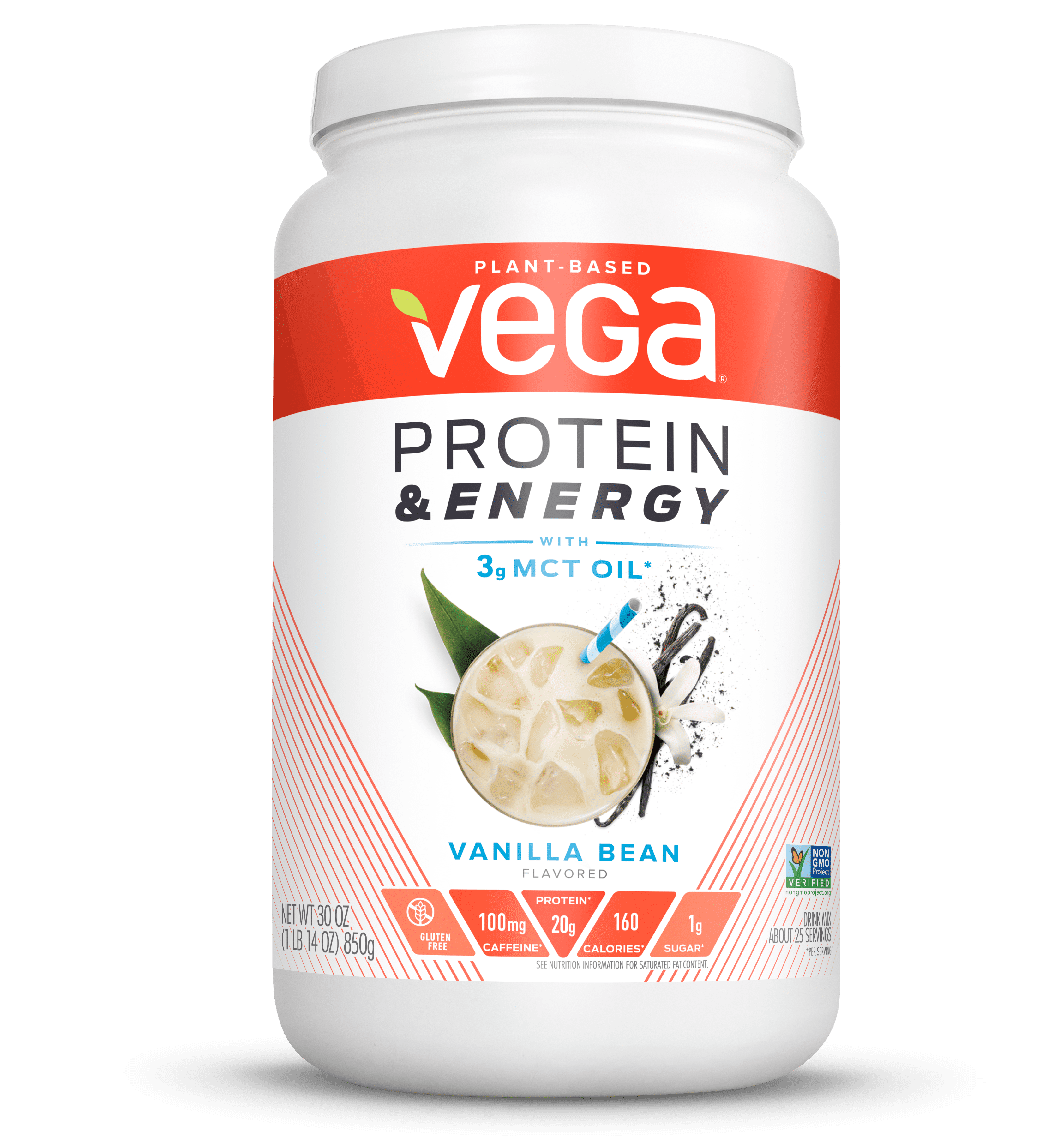 Vega Protein & Energy, Vanilla Bean, 30 oz - Walmart.com