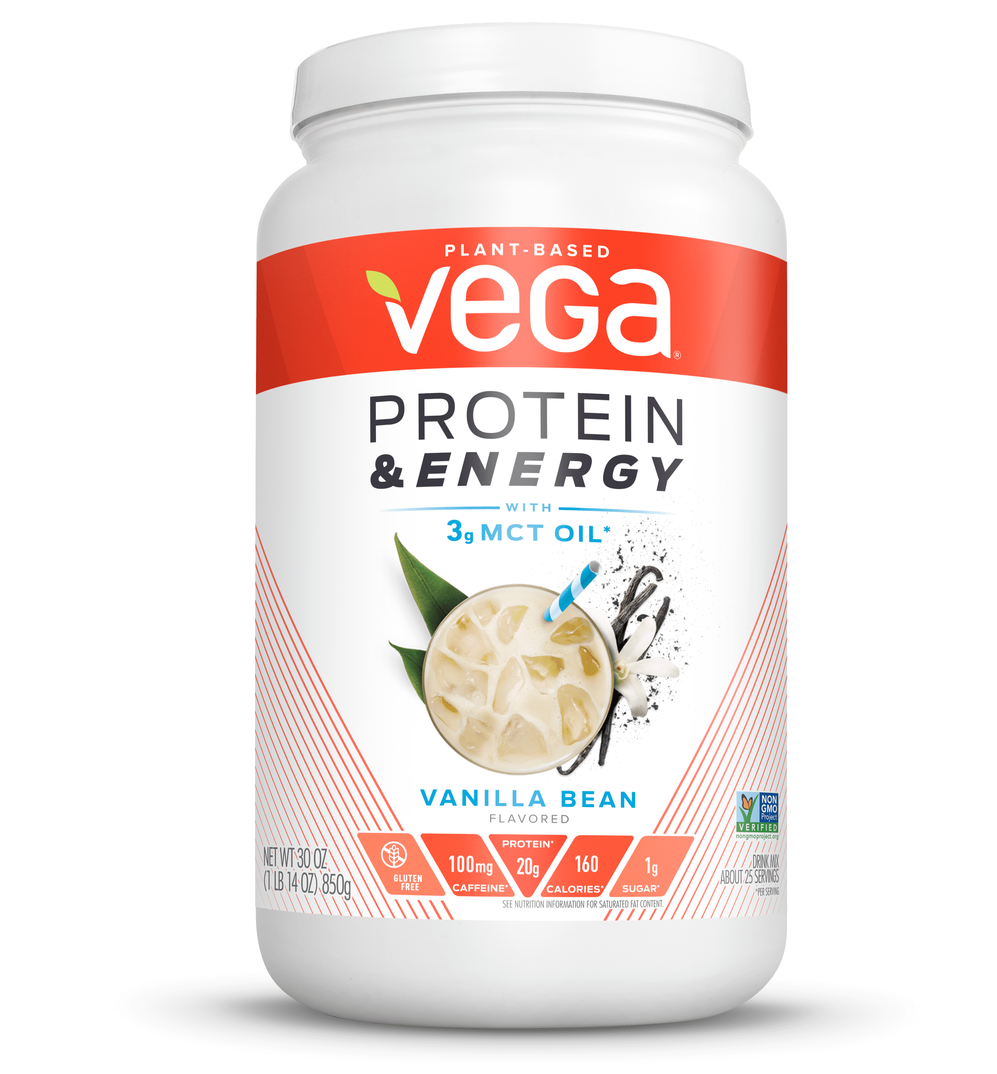 Vega Protein & Energy, Vanilla Bean, 30 oz