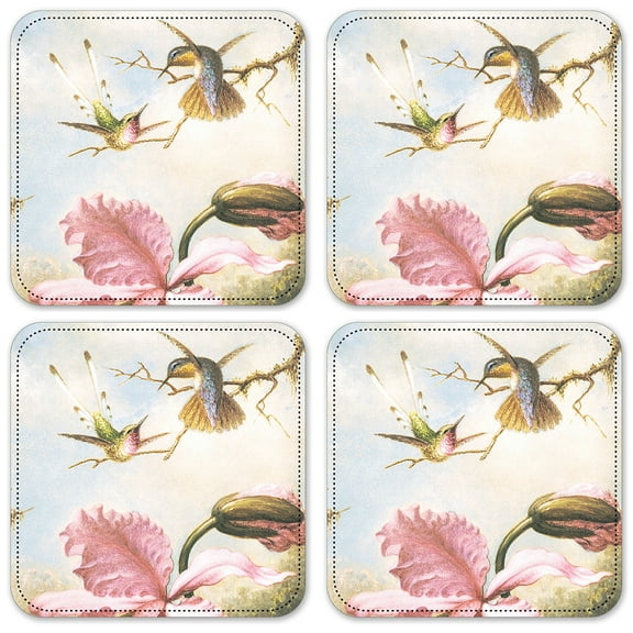 Vinyl Drink Coasters - Set of 4 - Heade: Orchids & Hummingbirds