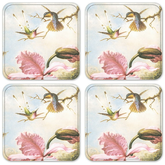 Vinyl Drink Coasters - Set of 4 - Heade: Orchids & Hummingbirds