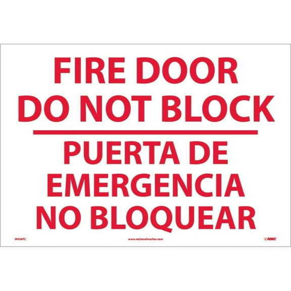 NMC Signs M436Pc, Fire Door Do Not Block Sign - Bilingual, 14 X 20, Pressure Sensitive Vinyl .0045