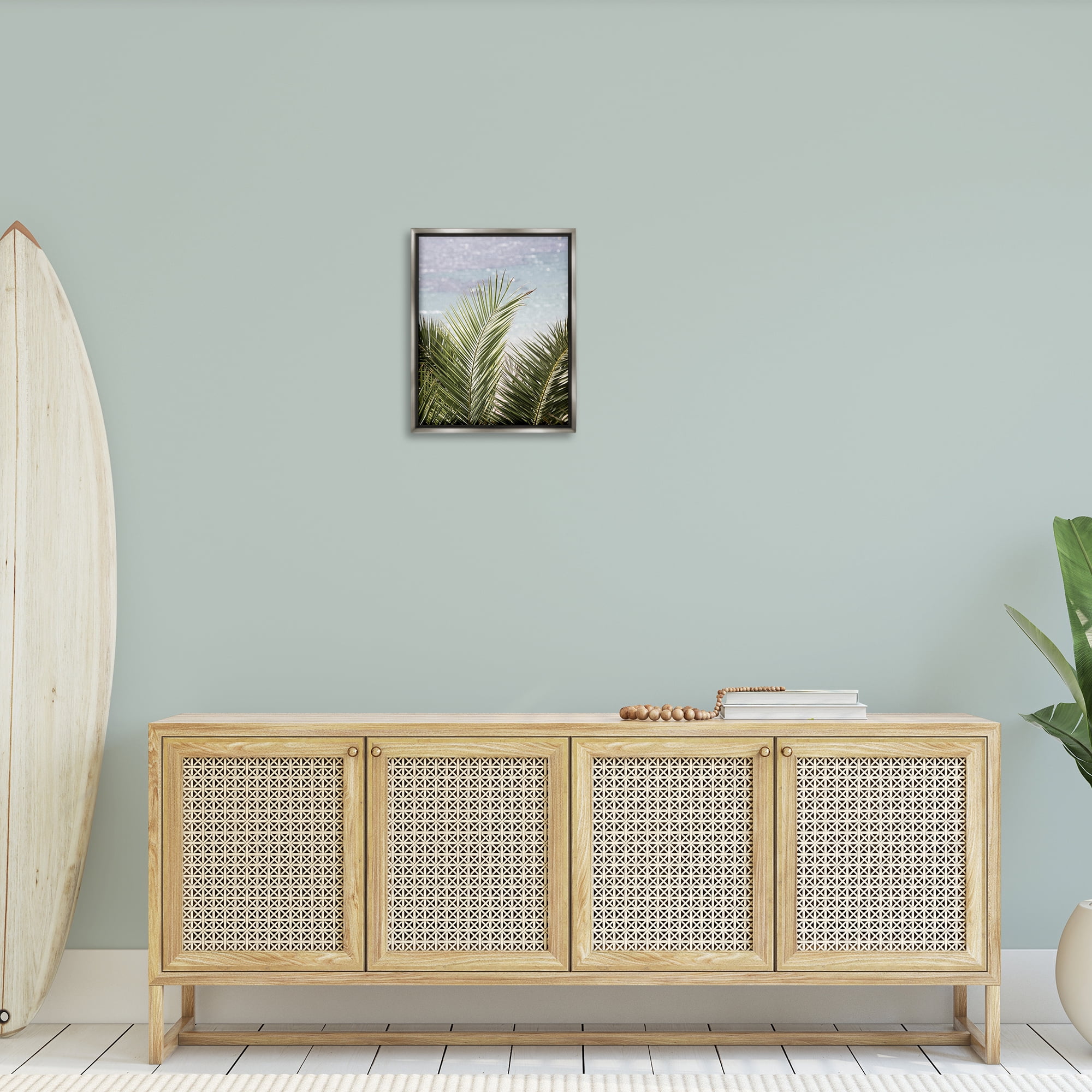 Stupell Industries Graceful Palms by Sea Nautical & Beach Photography Gray Floater Framed Canvas Art Print Wall Art, 17 x 21