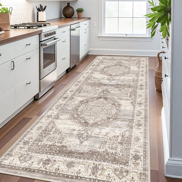 Alfombra Runner YOUFORTONG, 122 x 305 cm, lavable, antideslizante, color beige