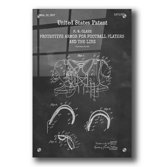 Epic Art 'Protective Armor for Football Blueprint Patent Chalkboard,' Acrylic Glass Wall Art, 24"x36"
