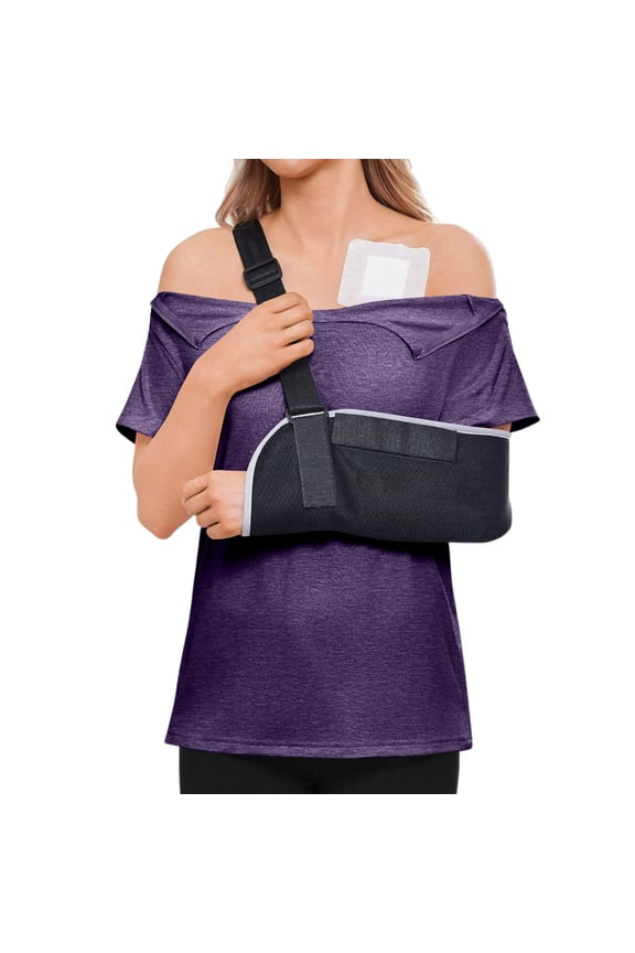 Women Post Shoulder Surgery Recovery Shirts After Rotator Cuff Post Shoulder Surgery Short Sleeve Tee Shirts Chemo Dialysis Port Top Dark Purple L
