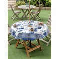 thumbnail image 4 of Outdoor Tablecloths with Umbrella Hole & Zipper, Navy Blue Floral Round Tablecloths 60 Inch, Vintage Flowers Plants Farmhouse Greek Key Waterproof Table Cloth, Patio/Pool/Picnic Table Covers, 4 of 8