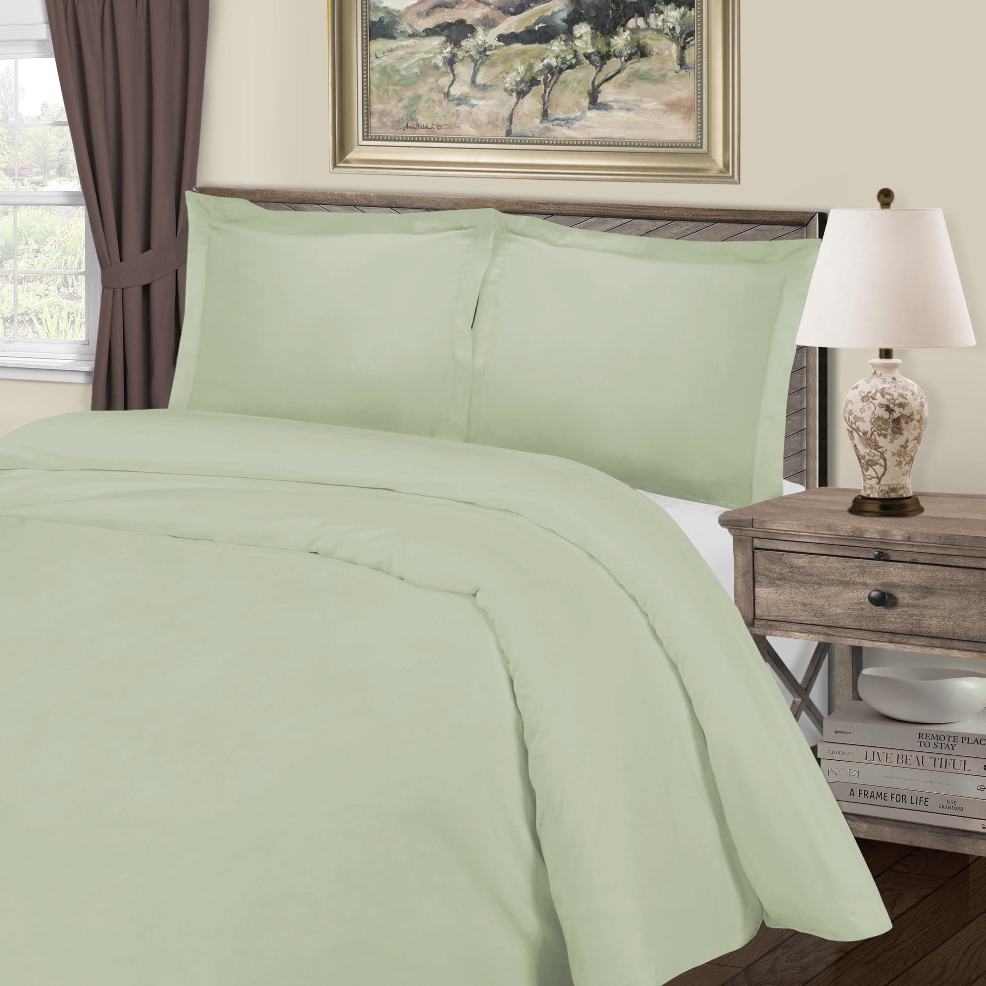 Superior 1000 Thread Count 3-Piece Georgine Duvet Cotton Blend Cover Set, Full/ Queen, Green