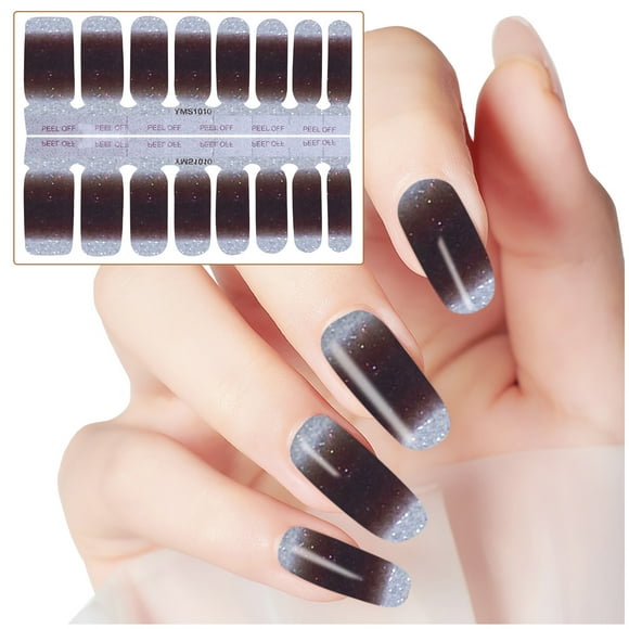 Sandistore Stick on Nails Short Clear Nail Stickers Glitter Gradient Color Full Wraps Polish Stickers Decal Strips Self-Ashesive Nail Sticker Sets For Women Girls Manicure Ideas for Short Nails