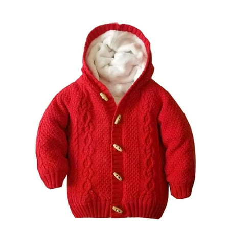 

Dr.Eam Big Girls Hoodie Baby Toddler Boys Cardigan Sweater Girls Cable Knit Button Closure Jacket Fleece Lined Outwear Winter Coat Tops Clothes Fashion Tops Casual Soft Dailywear Red 12 M-18 M