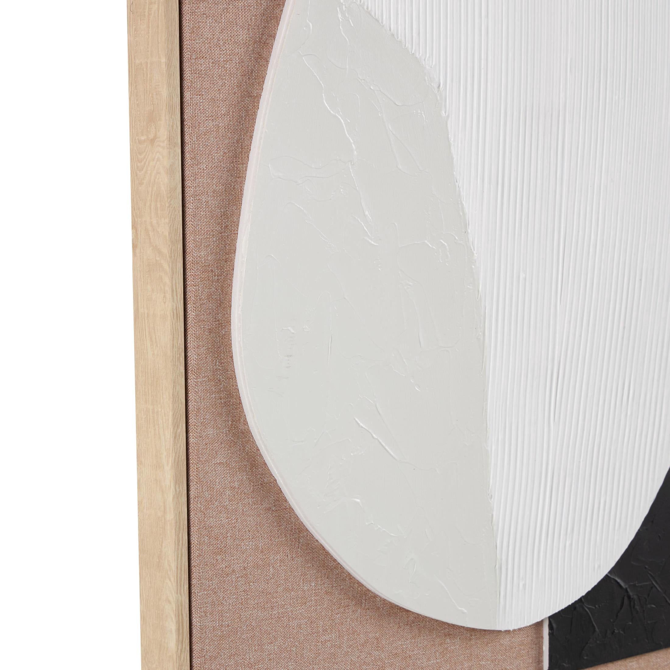 25" x 37" Textured Geometric Framed Wall Art with Abstract Black and White Shapes and Fabric Backing, by DecMode