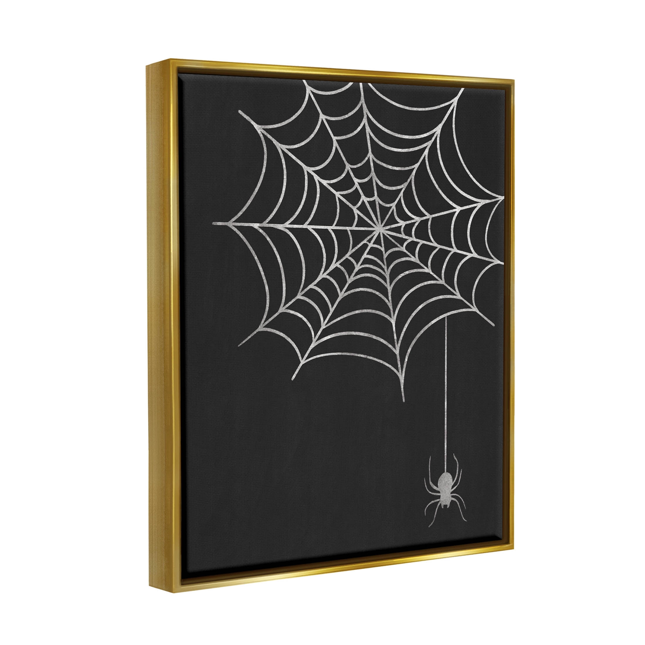 Casual Black Hanging Spider Web Holiday Graphic Art Metallic Gold Framed Art Print Wall Art