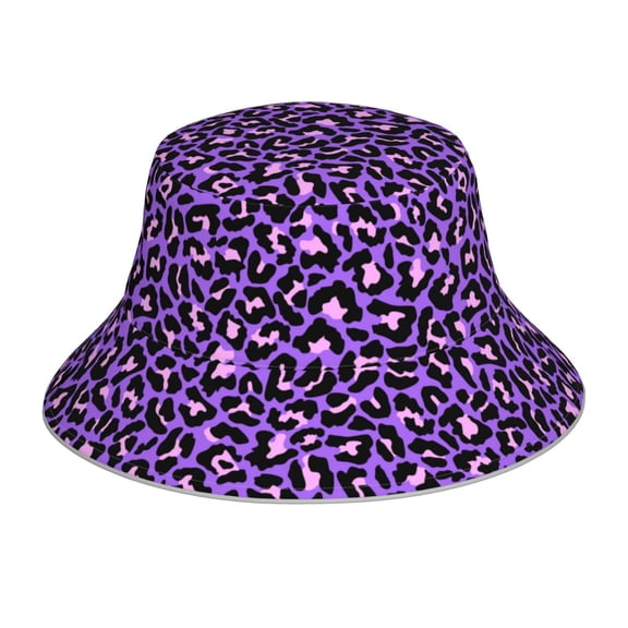 Vsdgher Purple Leopard Print Bucket Hat for Men&Women Bucket Hat Reversible Summer Double-Side-Wear Travel Gardening, Beach, Camping, Hiking, Fishing Cap