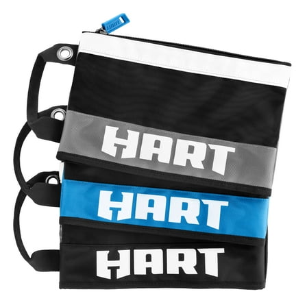 HART 3-Piece 12 inch Mesh Zipper Pouches, 1680-Denier Material, Black, Blue, Gray