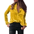 thumbnail image 1 of Blusa de terciopelo de manga larga informal de invierno para mujer: camisa elegante lisa con bolsillo con botón, diseño floral, abertura lateral, adecuada para fiestas y citas, 1 of 6