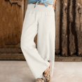 thumbnail image 2 of Women Wide Leg Pants Elastic Waisted Casual Linen Pants with Pockets Loose, 2 of 7