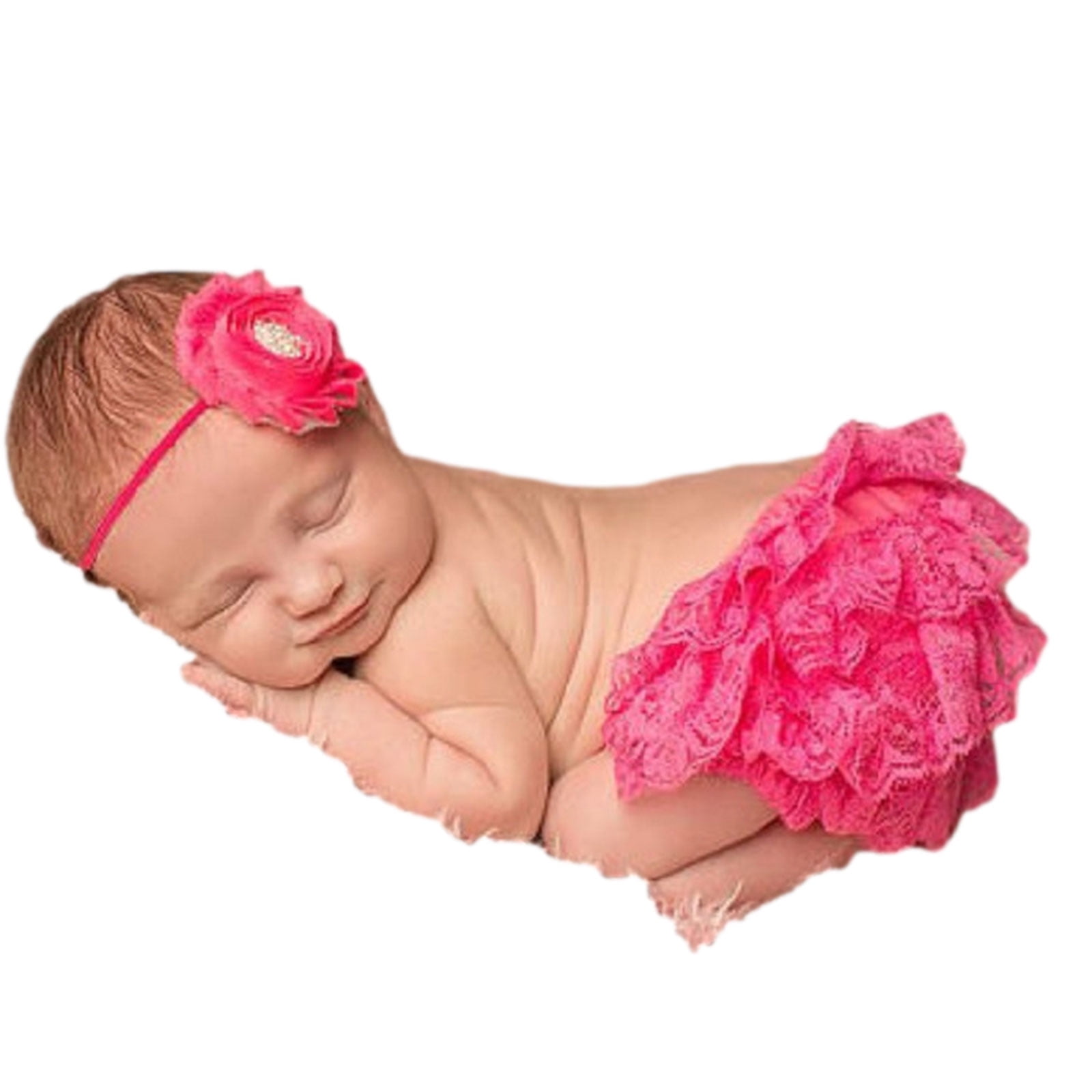 Infant Baby Girls Ruffle Bowknot Photo Props Diaper Cover+Flower Headband Outfit 