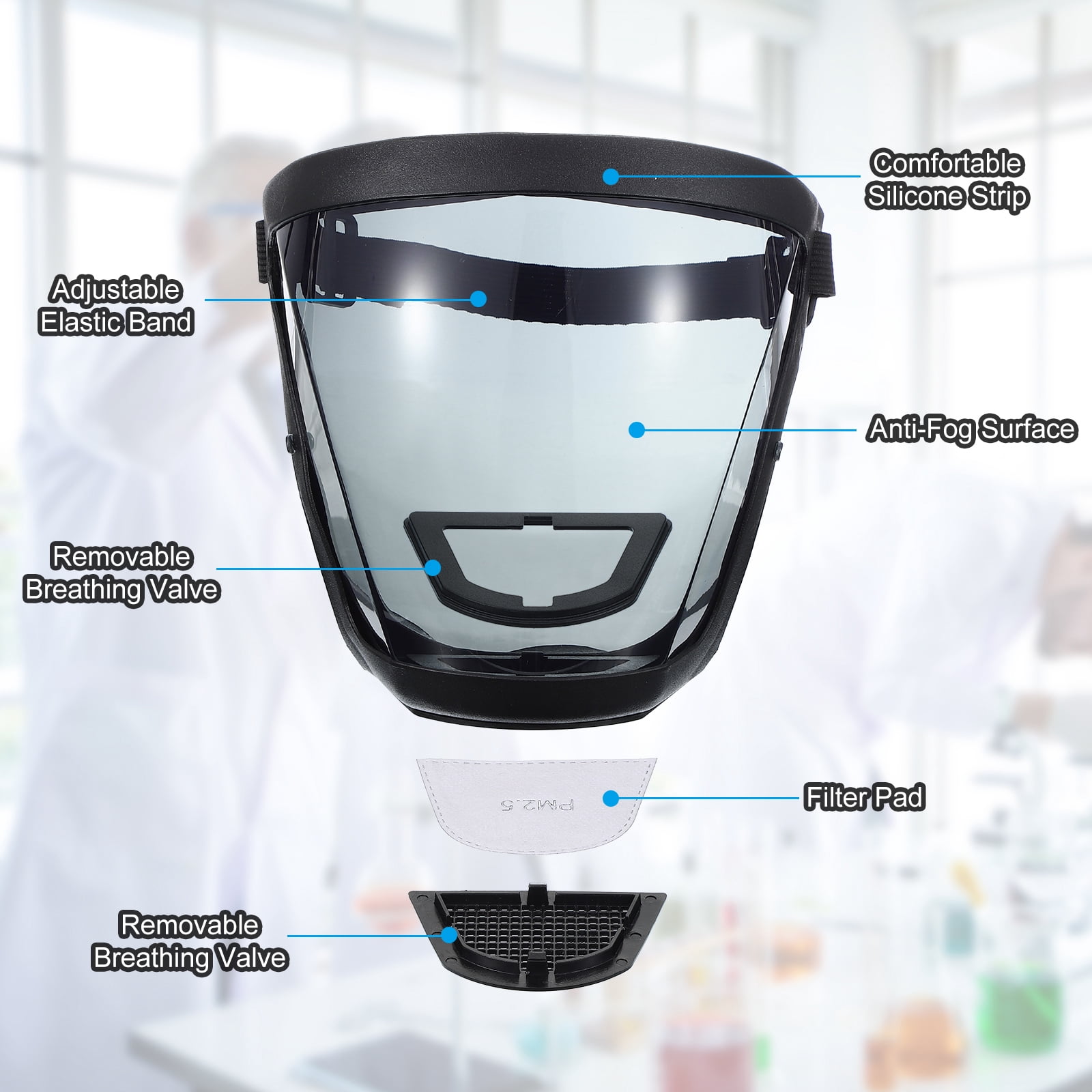Uxcell Full Safety Face Shields, Anti Fogging Full Safety Face Protection Face Shields Grey