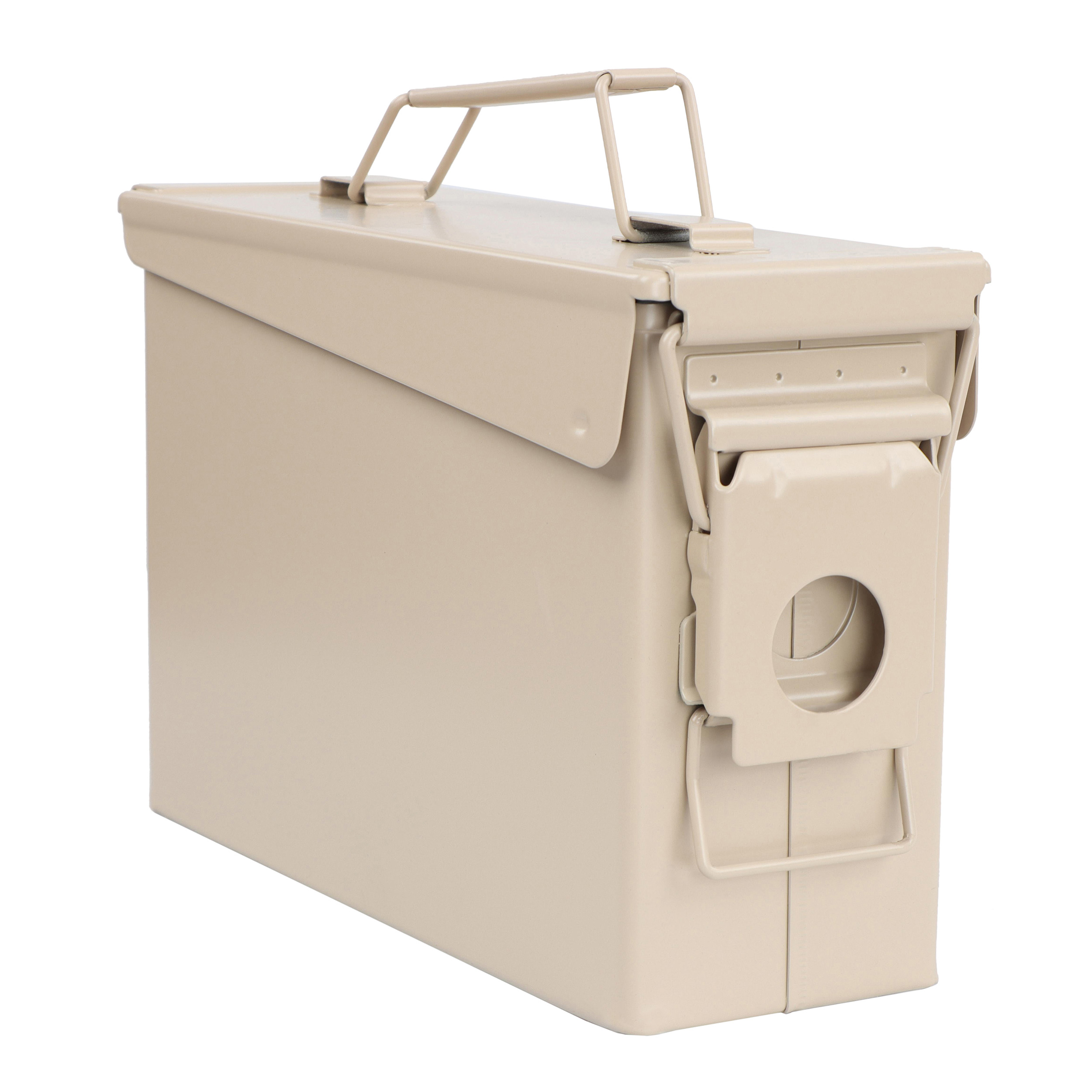 Tactical45 .50 Cal Ammo Can - Tan Steel Military Storage Box With Flip Lid