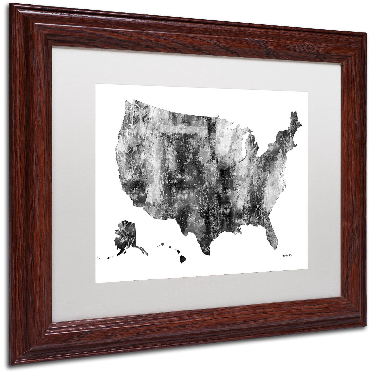 Trademark Fine Art "USA Map BG-1" Canvas Art by Marlene Watson, White Matte, Wood Frame