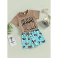 thumbnail image 3 of Suealasg Western Kids Baby Boys Clothes Letter Print Short Sleeve T-shirt and Cow Print Shorts Set  2Pcs Toddler Baby Boys Summer Coming Home Outfit, 3 of 9