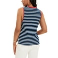 thumbnail image 3 of ATHLECHIC Camiseta sin mangas para mujer, a rayas, con bloques de color, con aberturas laterales, cuello redondo, verano, azul oscuro y rojo, talla M, 3 of 5