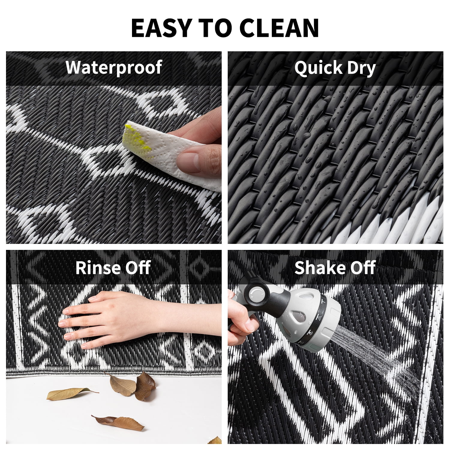 SIXHOME Outdoor Rug 6'x9' Waterproof Patio Rug Reversible Indoor Outdoor Rug Lightweight Plastic Straw Rug for RV Camping Deck Balcony Boho Porch Decor Dark Grey and White