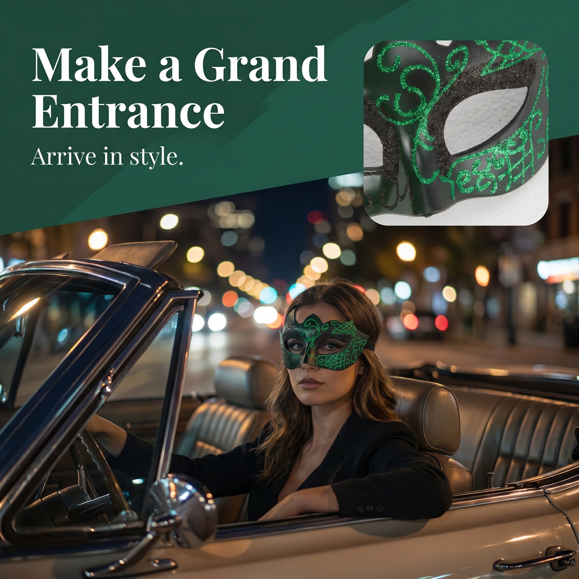 Unique Bargains Venetian Masquerade Mask for Halloween Costume Party Green 6.7" x 4.3"