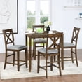 thumbnail image 3 of HSUNNS 5-Piece Counter Height Dining Table Set for 4, 34.5" Square Kitchen Table with 4 Upholstered X-Shaped Backrest Chair, Space-Saving Table and Chairs, Walnut, 3 of 9