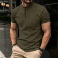 thumbnail image 2 of Miluxas Men's Henley Shirts Mesh Short Sleeve Casual T-Shirt Button Basic Tee Lightweight Summer Top Army Green L(L), 2 of 6