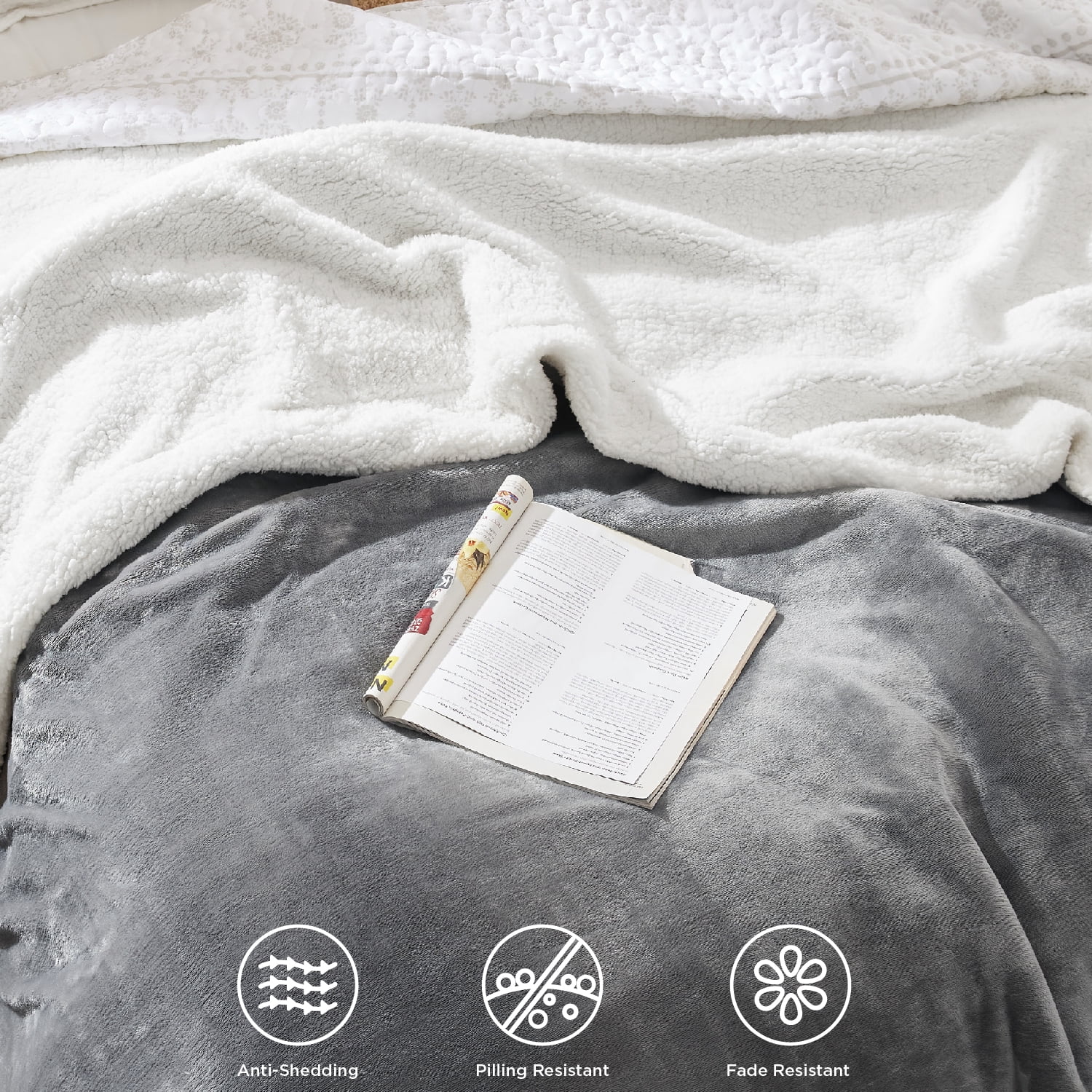 U by Bedsure Sherpa Fleece King Size Blanket Grey - Thick and Warm Blankets, Soft and Fuzzy,108x90 Inches