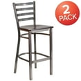 thumbnail image 5 of BizChair 2 Pack Silver Antique Finish with Clear Coat Ladder Back Metal Restaurant Barstool - Walnut Wood Seat, 5 of 7