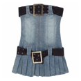 thumbnail image 1 of Vestido ajustado con cinturón para mujer, minicorsé corto de Jean, vestido plisado de una pieza, Denim elástico azul Y2k Vintage Acubi Fashion, 1 of 5