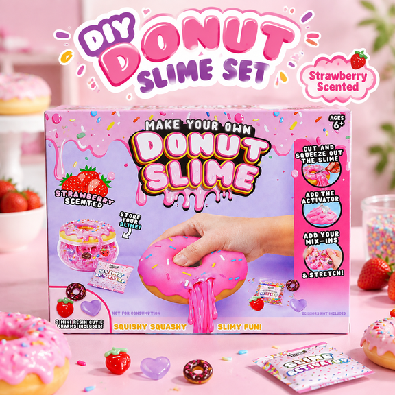 DIY Make Your Own Donut Slime Kit Sensory Fidget Craft Toy,Strawberry Scented Pink Frosting Sprinkles Soft Clay Slime Set,Home Office Desk Calm Stress Anxiety Relief Party Favor Present