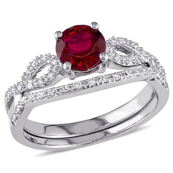 Everly Women's Ruby Created 10k White Gold Bridal Set