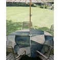 thumbnail image 3 of Outdoor Tablecloth with Umbrella Hole Zipper Geometric Abstract Modern Round Tablecloth 54" Waterproof Outside Table Cloth Teal White Wall Art Patio Table Cover Tablecloths for Picnic Party, 3 of 8