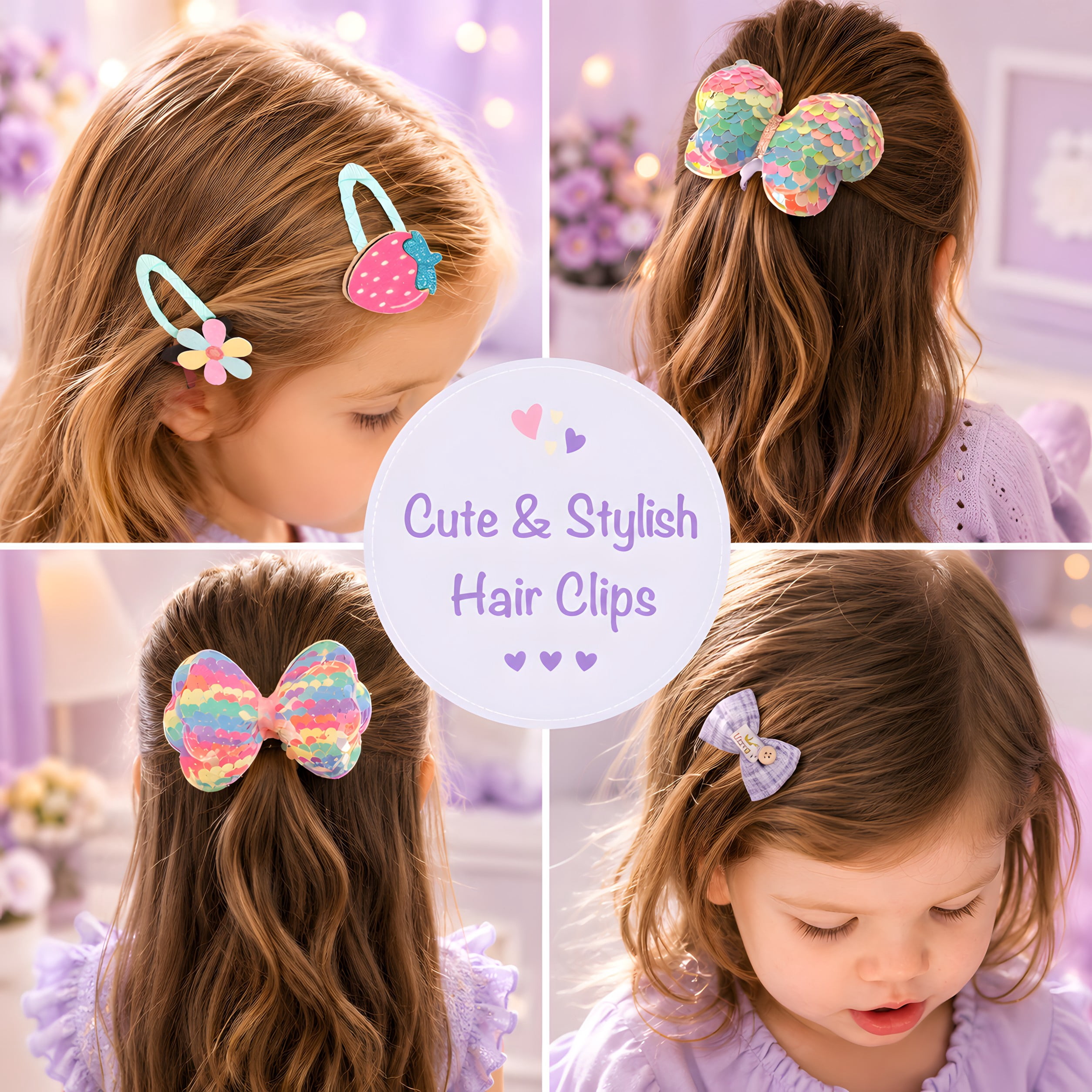 Shelbybox Hair Accessories for Girls Gift Set, 25 Pieces Purple Hair Clips, Barrettes, Ponytail Ties, Bows, Mirror & Unicorn Comb, Toddler Hair Set