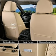 Coverado Beige Car Seat Covers Full Set, Waterproof Premium Leather Front and Back Seat Protectors, Luxury Auto Interior Accessories, Universal Fit Most Cars Sedan SUVs Pick-up Trucks