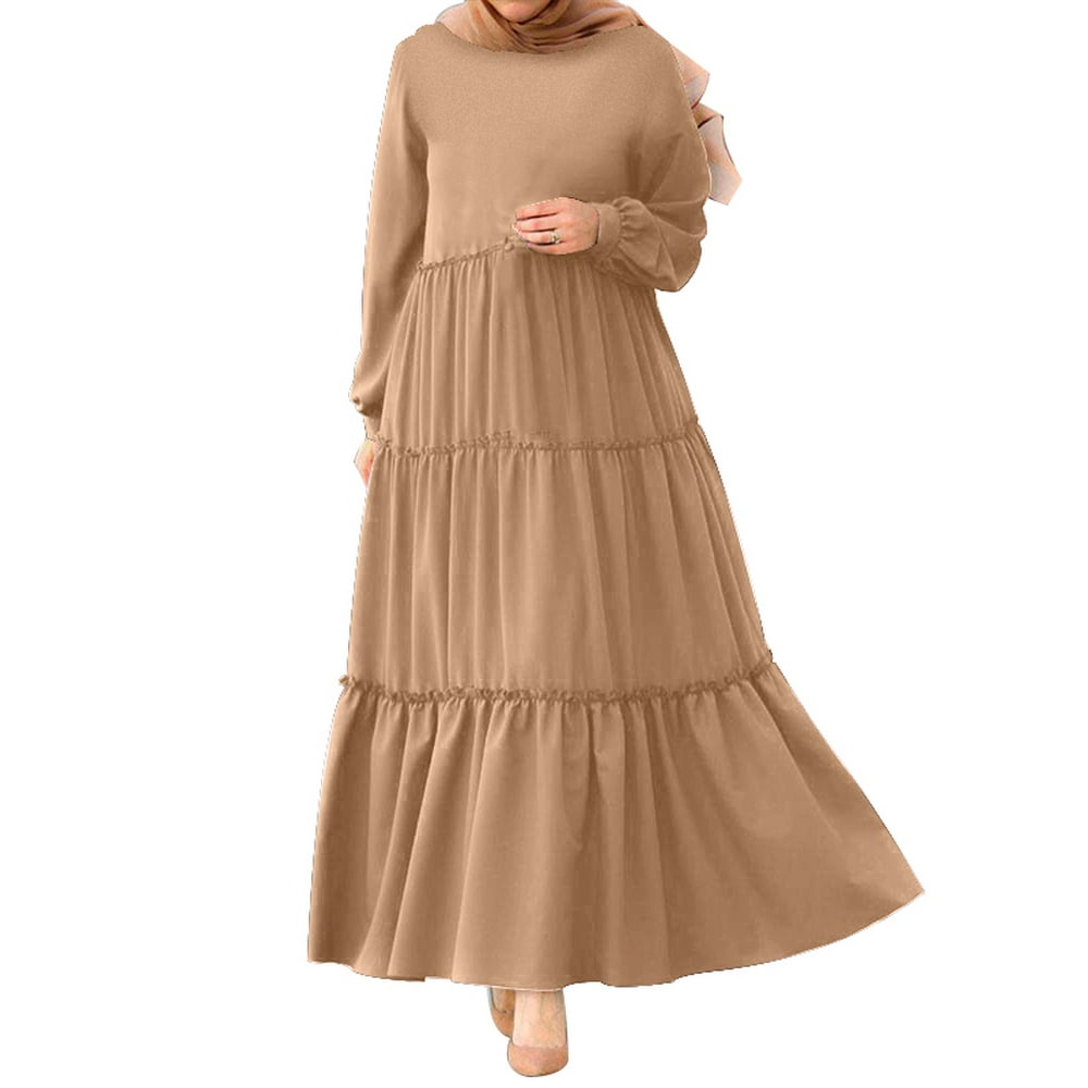 ZANZEA - ZANZEA Women Solid Baggy Muslim Kaftan Abaya Puff Sleeve