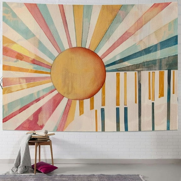 BCIIG Boho Rainbow Sun Tapestry Vintage Horizontal Sunset Sunrise Abstract Minimalist Art Tapestries Wall Hanging Bedroom Hippie Bohemian Mid Century Decor For Living Room Dorm Classroom,