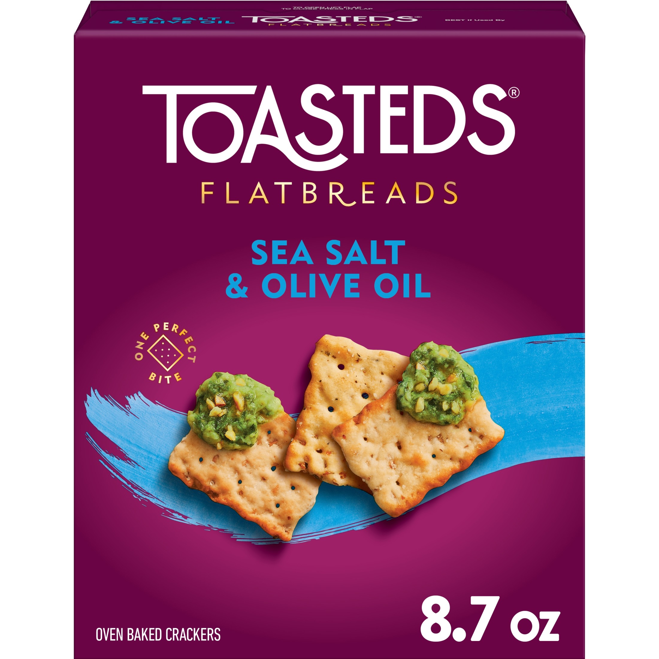 Toasteds Flatbreads Sea Salt and Olive Oil Crackers, Party Snacks, 8.7 oz