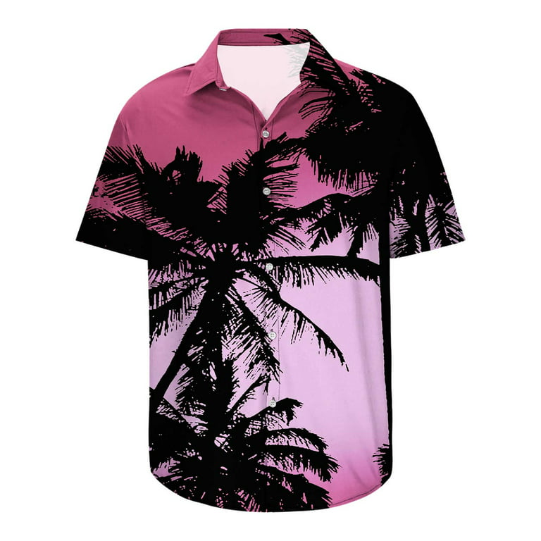 Spring Savings SMihono Young Mens Turndown collar Tees Tops Shirt Men  Fashion Casual Buttons Hawaii Printing Turndown Short Sleeve Shirt Blouse  Hot Pink 6 