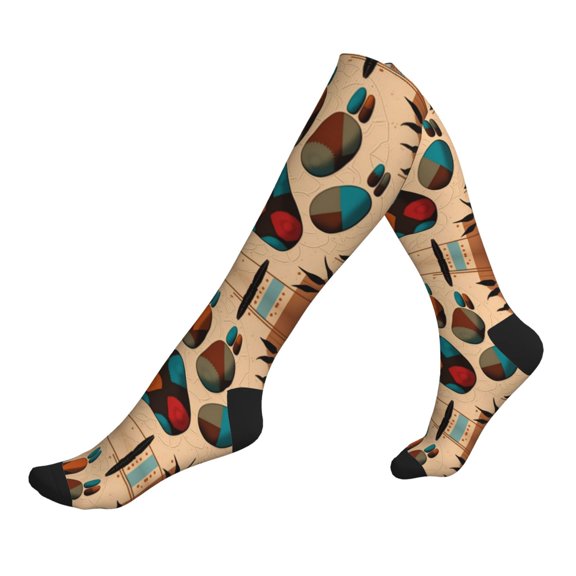 Unisex Sports Compression Socks for Nurses, Travel, Hiking & Office Work for Men Women, Bear Paw Southwestern Vintage Tribal