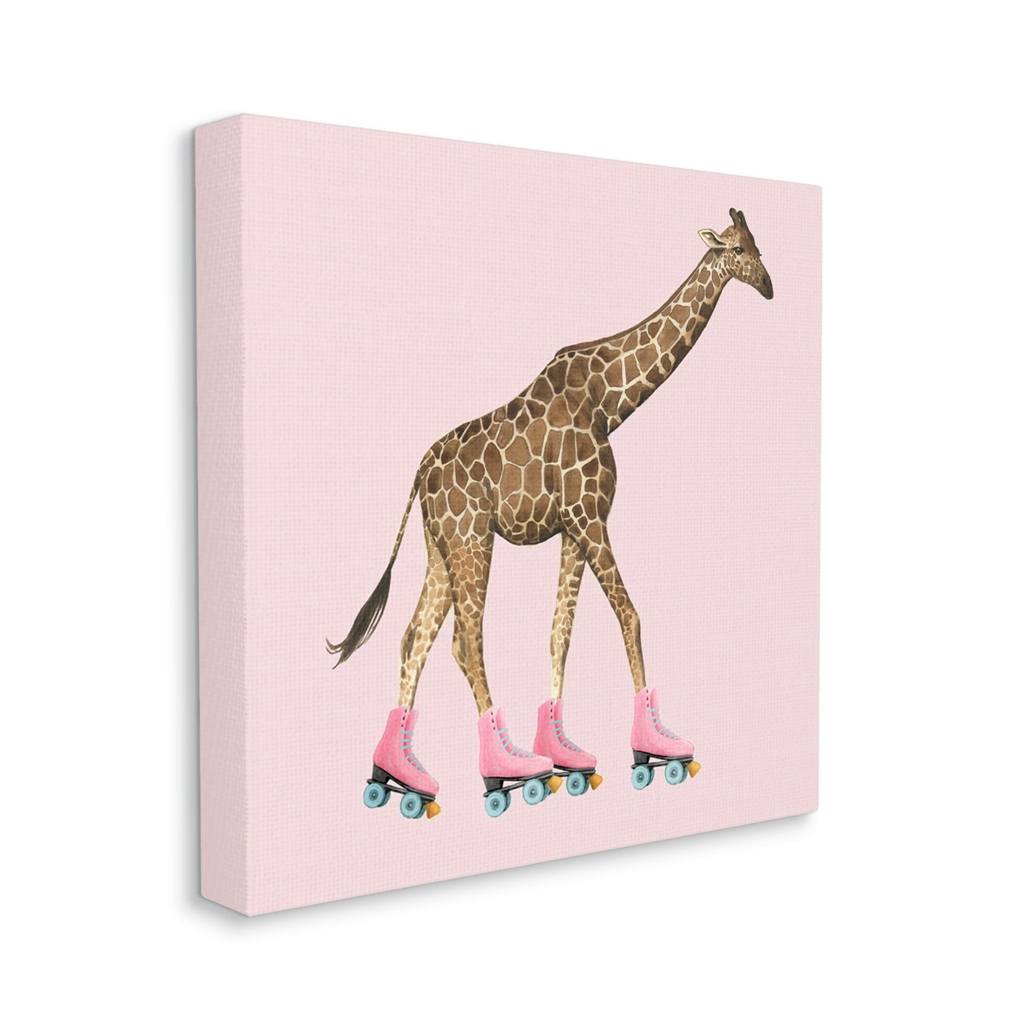 Stupell Industries Funny Giraffe Wearing Roller skates Cute Pink Design, 17 x 17, Design by Grace Popp