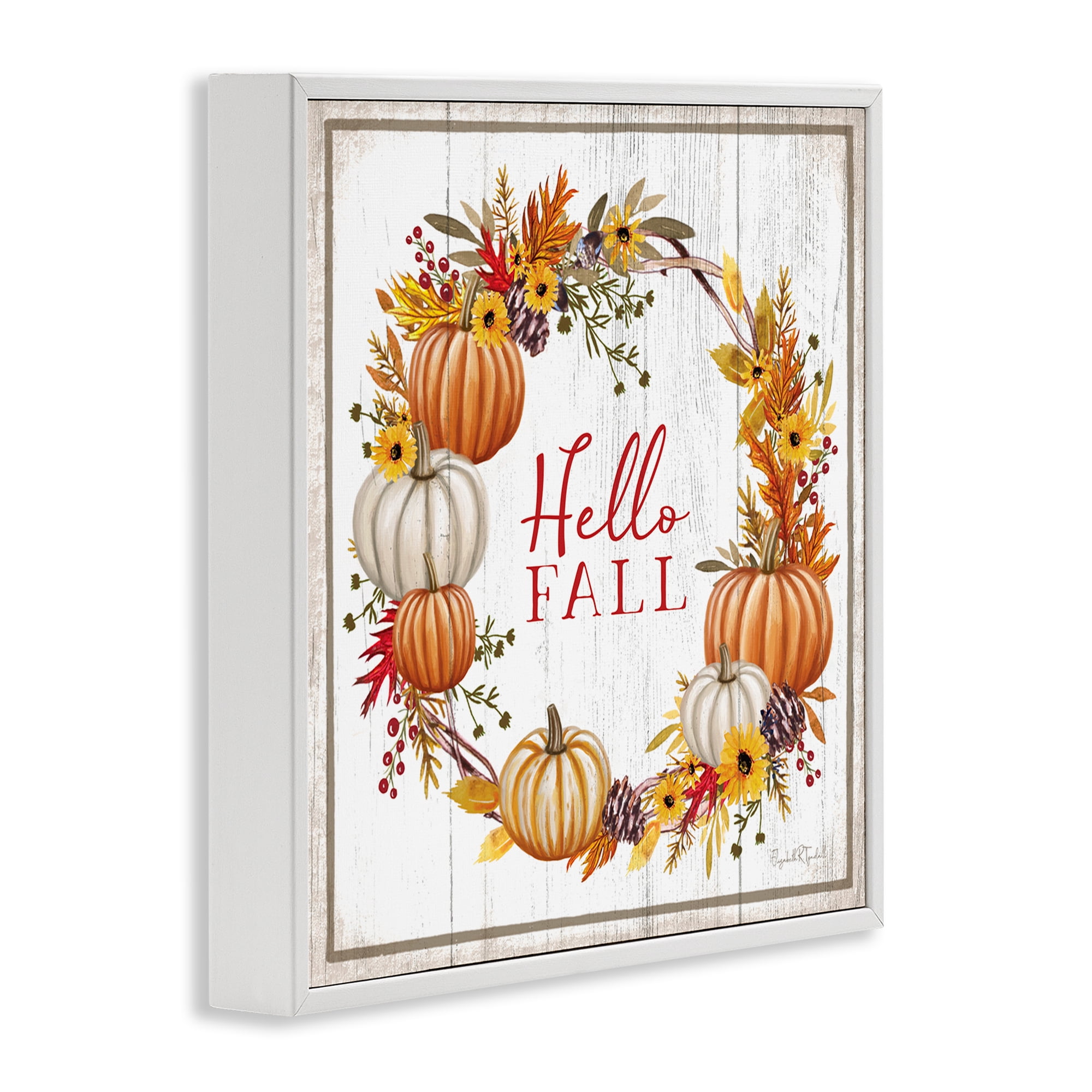 Stupell Industries Rustic Hello Fall Holiday Painting White Framed Art Prints Wall Art, 17 x 17